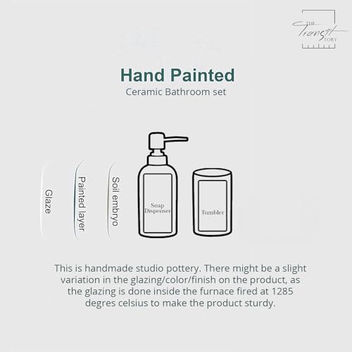 Image of Premium Ceramic Bathroom Set of 2 | Soap Dispenser & Toothbrush Holder for Bathroom Countertop | Stylish Handmade Ceramic Bath Accessories | Refillable Dispenser | White & Black