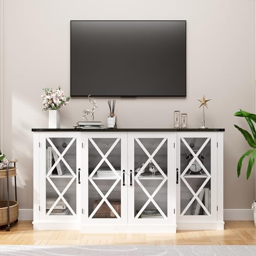 Boyel Living 63'' Farmhouse TV Stand for TVs,Farmhouse Entertainment Center