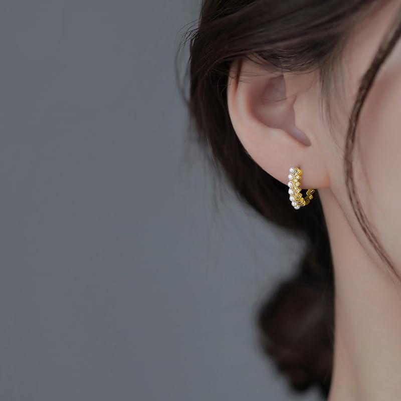 SLUYNZ Sterling Silver CZ Pearls Huggie Hoop Earrings for Women Pearls Hoop Earrings Huggie Wedding - Image 2