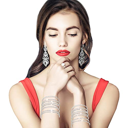 Jojomina Multilayer Rhinestone Spiral Arm Cuff Bracelet For Upper Arm 8 Layers, Crystal Silver Prom Bridal Bangle Bracelet For Party Bride Wedding #TOP3