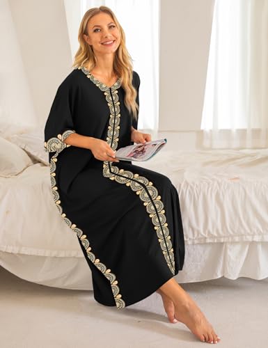 Bloggerlove Women Nightgowns Cotton Caftan House Dress Short Sleeve Sleepwear4