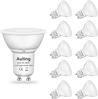 Auting GU10 LED Light Bulbs Warm White (3000K), Gu10 Led 5W 400 Lumens Led GU10 Bulbs Replacement for 35W Halogen Bulb, 120 ° Beam Angle, CRI> 82, 220-240VAC, 10 Pieces