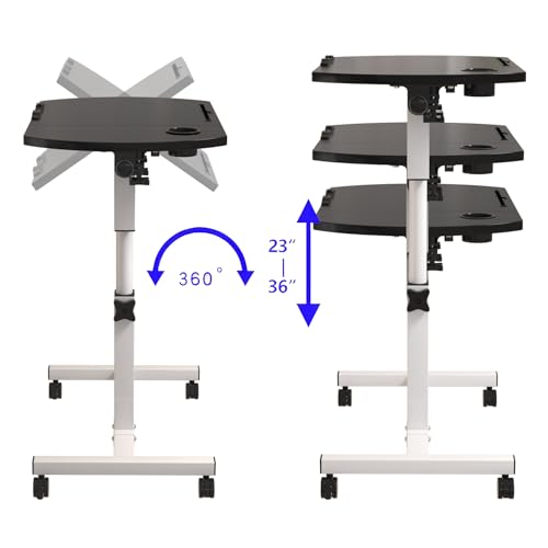 ASDJAKZP Mobile Standing Desk, Height Adjustable Desk with Wheels and Cup Slot, Tilt and Swivel Tray Table, Mobile Rolling Overbed Table for Couch and Bed, Hospital Bed Table, Sit Stand Desk, Black by ASDJAKZP - Image 3