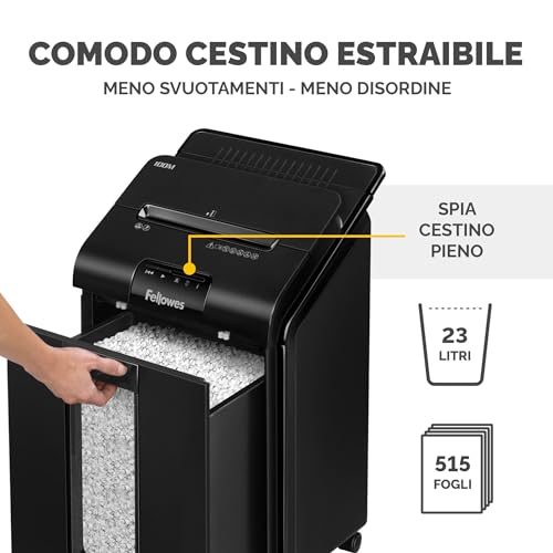 Fellowes distruggi documenti ibrido a miniframmento 100M, funzionamento automatico e manuale, 100 fogli, per casa e piccolo ufficio, distruggidocumenti silenzioso e con modalità riposo, nero - 7