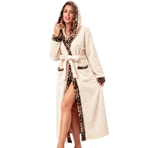 RONGTAI Women's Coral Fleece Long Robe Bathrobe, Jacquard Hearts - image 1
