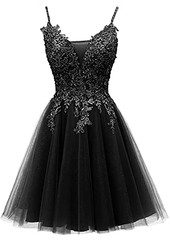 Image of JAEDEN Prom Dress Short 2026 - Lace Homecoming Dresses DAMA Dress for Quinceanera for Teens Tulle Black US8