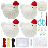 ACRNIGHEET 4PCS Easter Chicken Crochet Kit for Beginners Crochet Starter Kits Makes Cute Chickens Crochet Animal Kit DIY Knitting Supplies with Video Tutorials DIY Art Craft