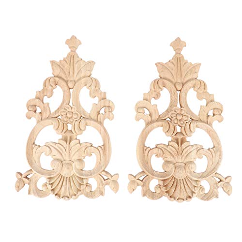SODIAL 2 Pcs European Style Wooden Carved Onlay Appliques Wood Carving Decal Unpainted Furniture Bed Door Corner Decor
