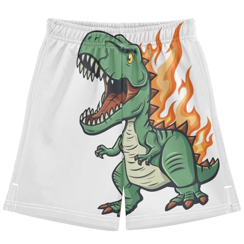 Boys Casual Shorts, Athletic Gym Shorts Elastic Waist with Pockets Cool Fire Dinosaur Summer Sports Homewear 7-15Y