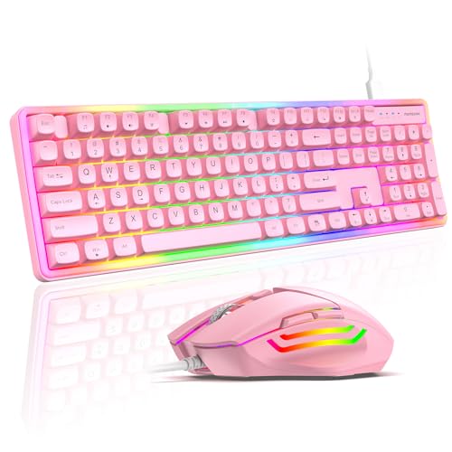 Image of Wired Keyboard and Mouse Combo, Full Size USB Keyboard with RGB LED Edge Lighting, Quiet Membrane Keys, Adjustable 1000-6400 DPI Mouse, Plug and Play for PC and Laptop