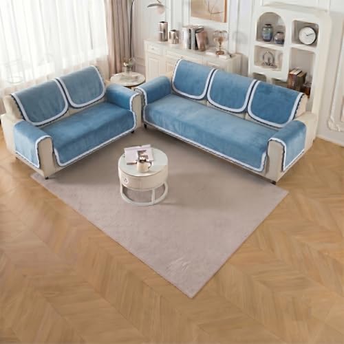 Image of Story@Home Sofa Set 5 Seater Cover Full | Sofa Covers 3 Seater and 2 Seater - 3+2 Sofa Cover Configuration | Sofa Mat with Sofa Back Covers and ArmRest Covers - Shades of Blue