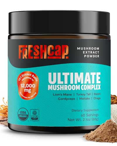 FreshCap Mushrooms Ultimate Mushroom Supplement Powder 12,000mg - Nootropic Organic