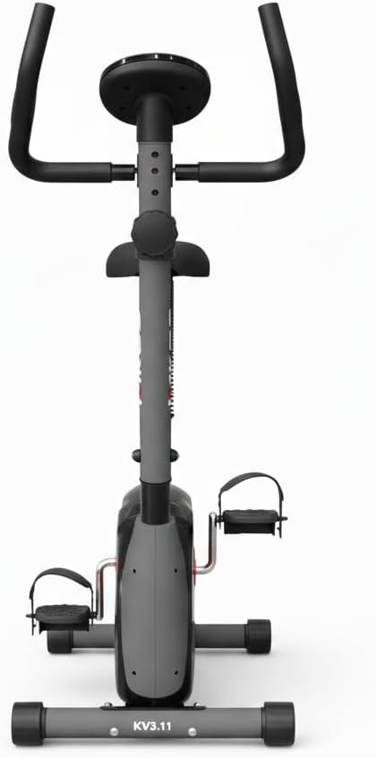 Imagem frontal da bicicleta ergométrica com fundo branco.