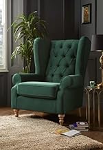 Sky Rise Decor Modern Wing Chair with Foot Rest for Living Room Bedroom Arm Rest Chair Cushioned Lounge Chair Single Seater Sofa (Green)