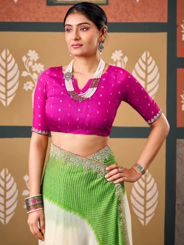 Image of SIRIL Women's Chiffon Bandhani Printed Saree, Sequence Embroidery Border