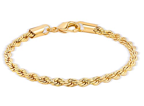 Barzel 18K Gold Plated Rope Chain Bracelet - Made In Brazil