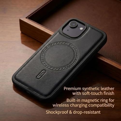 Image of amazon basics Premium PU Leather Case for iPhone 17 Air, MagSafe Compatible Magnetic Ring, Sleek Protective Back Cover - [Black]