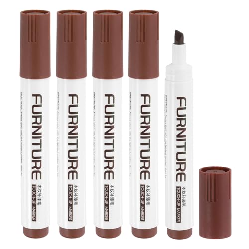 sourcing map Juego de 5 marcadores de muebles para retocar, kit de reparación de muebles, palos de relleno de madera, marcadores de madera para arañazos, marcos laminados de madera, color café