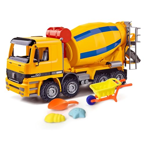 BEEMO Cement Mixer Toy Truck, Durable and Realistically Designed Plastic Girl and Boy Toys, Friction-Powered Construction Toys, Large Toy Trucks for 3 Years Old and Up, 15 x 6 x 7 inches