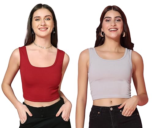 Image of TOPLOT Women's Solid Ribbed Round Neck Sleeveless Slim Fit Tank Top (5069)