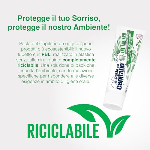 Pasta del Capitano, Dentifricio Antitartaro Bio, Dona Freschezza e Rinfresca l'Alito, Ideale per i Fumatori, Aiuta a Prevenire la Placca, 100% Made in Italy, Tubetto da 75 ml - Immagine 3
