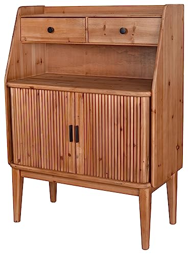 Sekretär Villa Skandi – Skandinavischer Sekretär aus massiver Kiefer & Fichte im Retro-50er-Jahre-Look, 2 Rolladentüren & 2 Schubladen, Metallgriffe, 112 × 82 × 60 cm, kompakte Homeoffice-Lösung