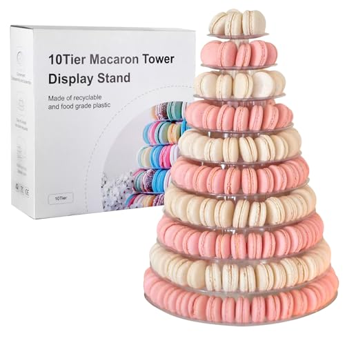 10 Tiers Macaroon Tower Stand, Round Macaron Tower Cake Display Rack Plastic Cupcake Stand Macarons Desserts Serving Tray for Birthday Wedding Party Decor (10 Tiers)