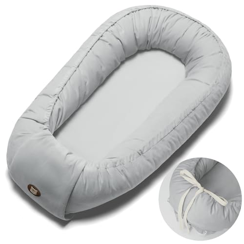 Baby Lounger Pillow, Adjustable Baby Lounger for Newborn 0-24 Months, Breathable & Soft Infant Lounger, Tummy Time Baby Lounger for Home and Travel, Baby Girls & Boys Babies Stuff, Grey