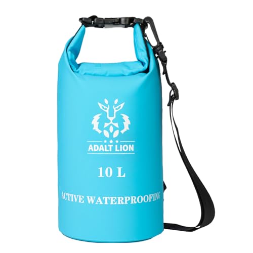 Waterproof Dry Bag 5L/10L/20L - Roll Top Waterproof Backpack for Swimming, Kayaking, Hiking, Floating - Boating Bag with Double Zipper Seal & Adjustable Shoulder Strap (Light Blue, 10 L)