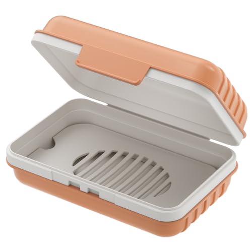 Quatish Leakproof Bar Soap Holder Dish with Lid for Shower, Portable 1 Pack Travel Soap Case Box for Gym, Camping, Hiking, Outdoor Use, Travel Size Toiletries Essentials, Keeps Soap Dry, Orange