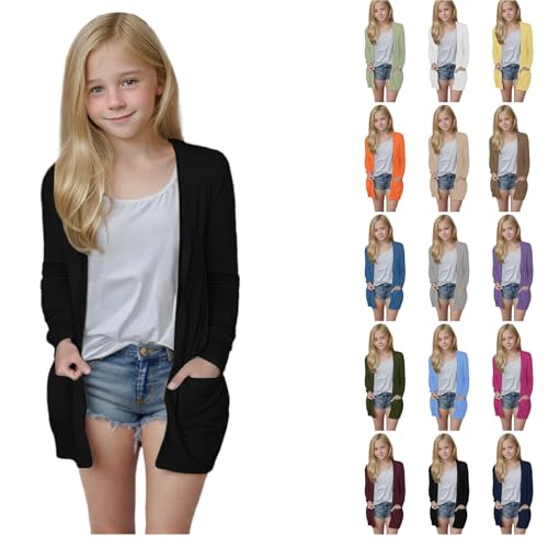 Girls Long Sleeve Cardigan Sweaters Kids Oversized Open Front Outerwear Fall Solid Coat with Pockets