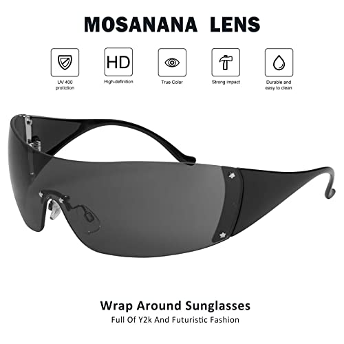mosanana Y2K Wrap Around Sunglasses for Women and Men Cool Rave Shades MS522482