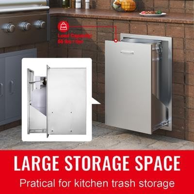 Happybuy Pull-Out Trash Drawer 19.7" W x 26.5" H, Stainless Steel with Trash Bag Ring for Outdoor Kitchens & BBQ Islands