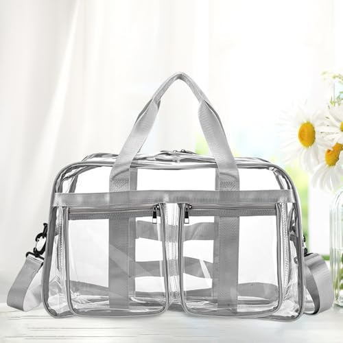 Clear Tote Bag Large Capacity Travel Duffle Pouch for Sports Shopping Hiking, Light Gray2