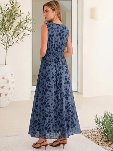 Image of ANRABESS Women's Floral Tulle Wedding Guest Maxi Dress | V Neck Sleeveless,A-Line Elastic Waist,Casual Flowy Formal Boho,Bridal Shower Garden Party Beach Vacation,Summer Fall