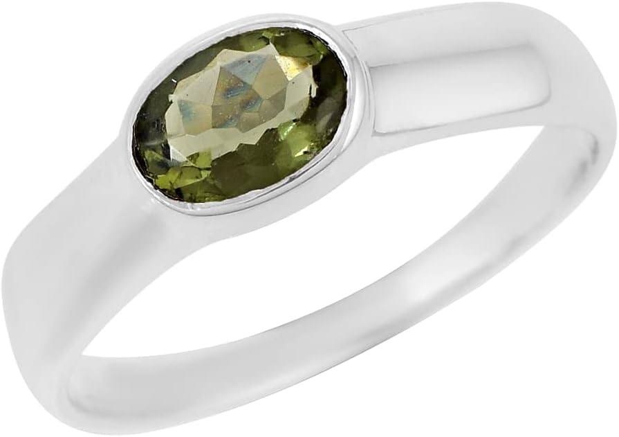 Genuine Moldavite Statement Ring in 925 Sterling Silver – Green Gemstone Jewelry, Handmade Cosmic Crystal Ring, Rare Meteorite Stone Collectible, Unique Boho Silver Jewelry for Women