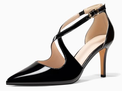 Image of Womens Pumps High Heels Pointed Toe Crossed Strap D'Orsay Zip up Stilettos Party Dress Shoes