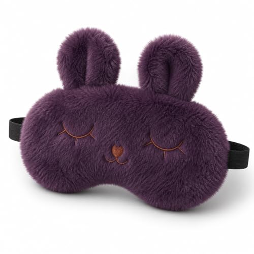 Image of Jenna Bunny Fur Sleep Eye Mask | Ultra Soft Plush Eye Cover for Comfortable Sleep, Travel & Relaxation (Purple, Free Size)