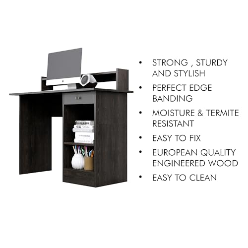 Image of Bniture Wooden Study Table for Home | Engineered Wood Study Table with Book Shelf | Multi Purpose Computer Desk for Study & Writing | Laptop Table for Home with Drawers & Storage Shelf | Flower Wenge