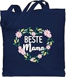 Jutebeutel Stoffbeutel Stofftasche Baumwolltasche - Muttertagsgeschenk Mama Geschenke - Beste Mama Blumenherz - weiß - Unisize - Navy Blau - für mama muttertag - WM101