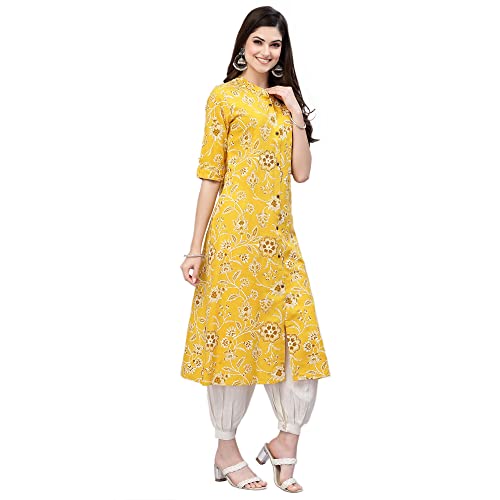 Image of Stylum Women's Aqua Floral Printed Rayon A-Line Kurta | Comfortable Daily Office & Casual Wear (Available in Plus Sizes)