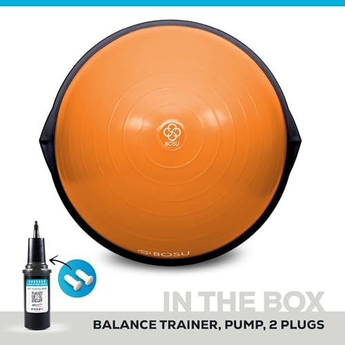 Image of Bosu Balance Ball Exercise Trainer, Home Gym Equipment w /Guided Workouts & Pump, 26 inch Inflatable Fitness Platform for Strength Training, Standing, Balancing, and Core Workout
