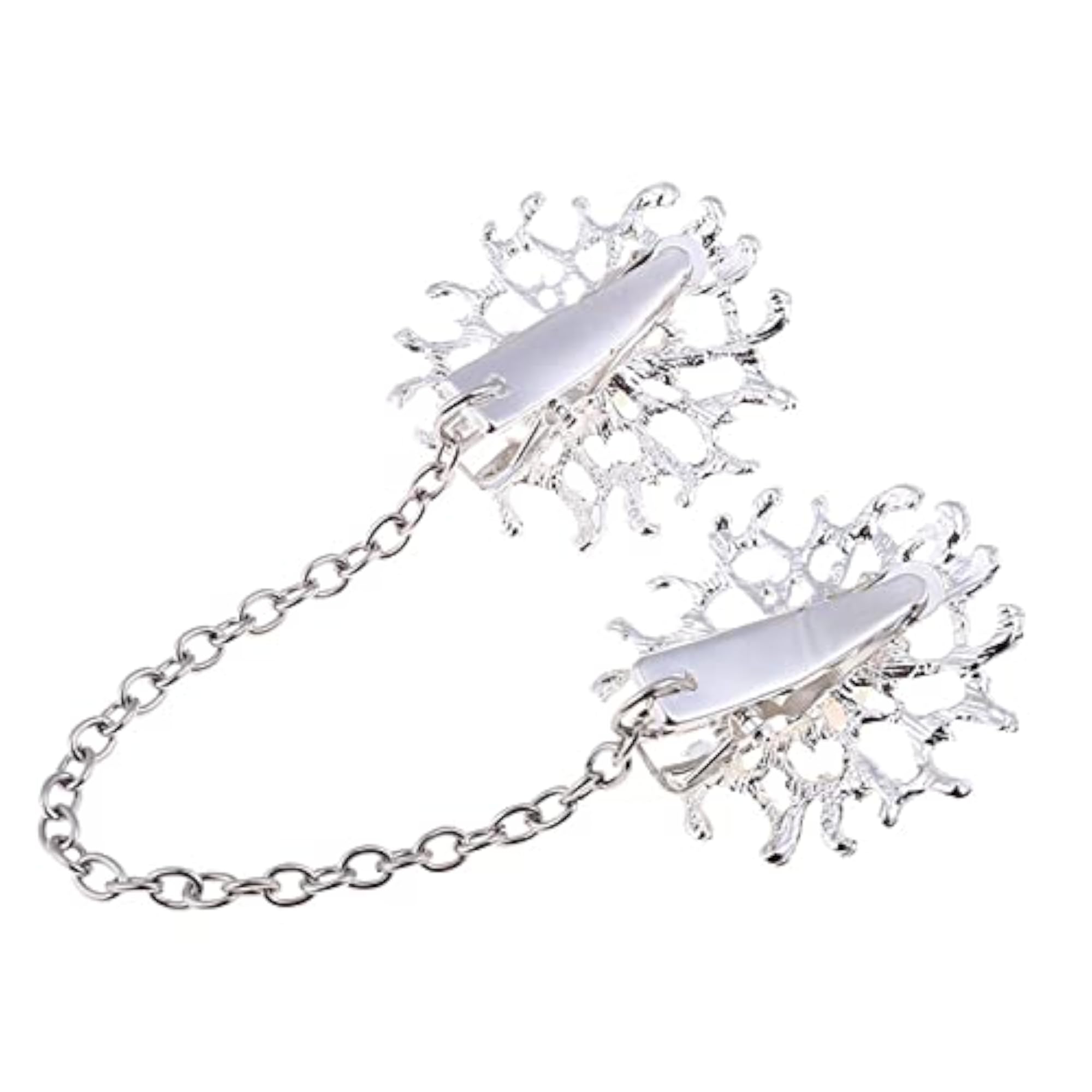 Women's Silver Tone Shawl Cardigan Chain Clip, Elegant Accessory