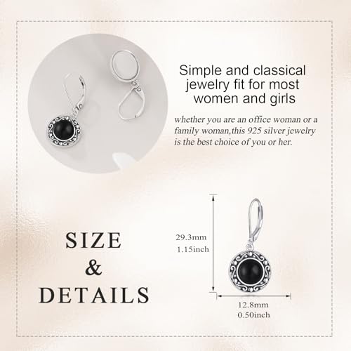 Gemstone Dangle Earrings for Women 925 Sterling Silver Round Gemstone Jewelry Birthday Christmas Gifts for Women Mom4