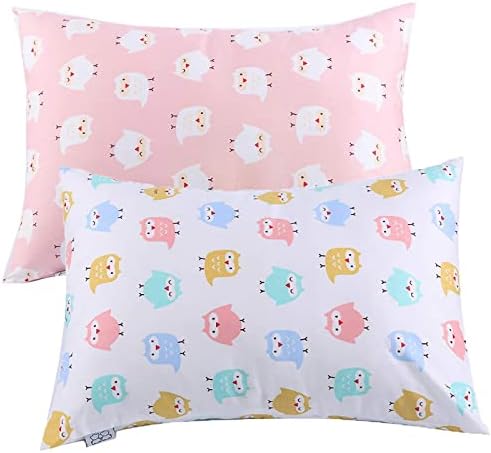Kids Toddler Pillowcases - 2 Pack 100% Cotton Pillowslip Case Fits Pillows sizesd 13 x 18 or 12x 16 for Kids Bedding Pillow Cover Pink/White Owl Baby Pillow Cases - by UOMNY