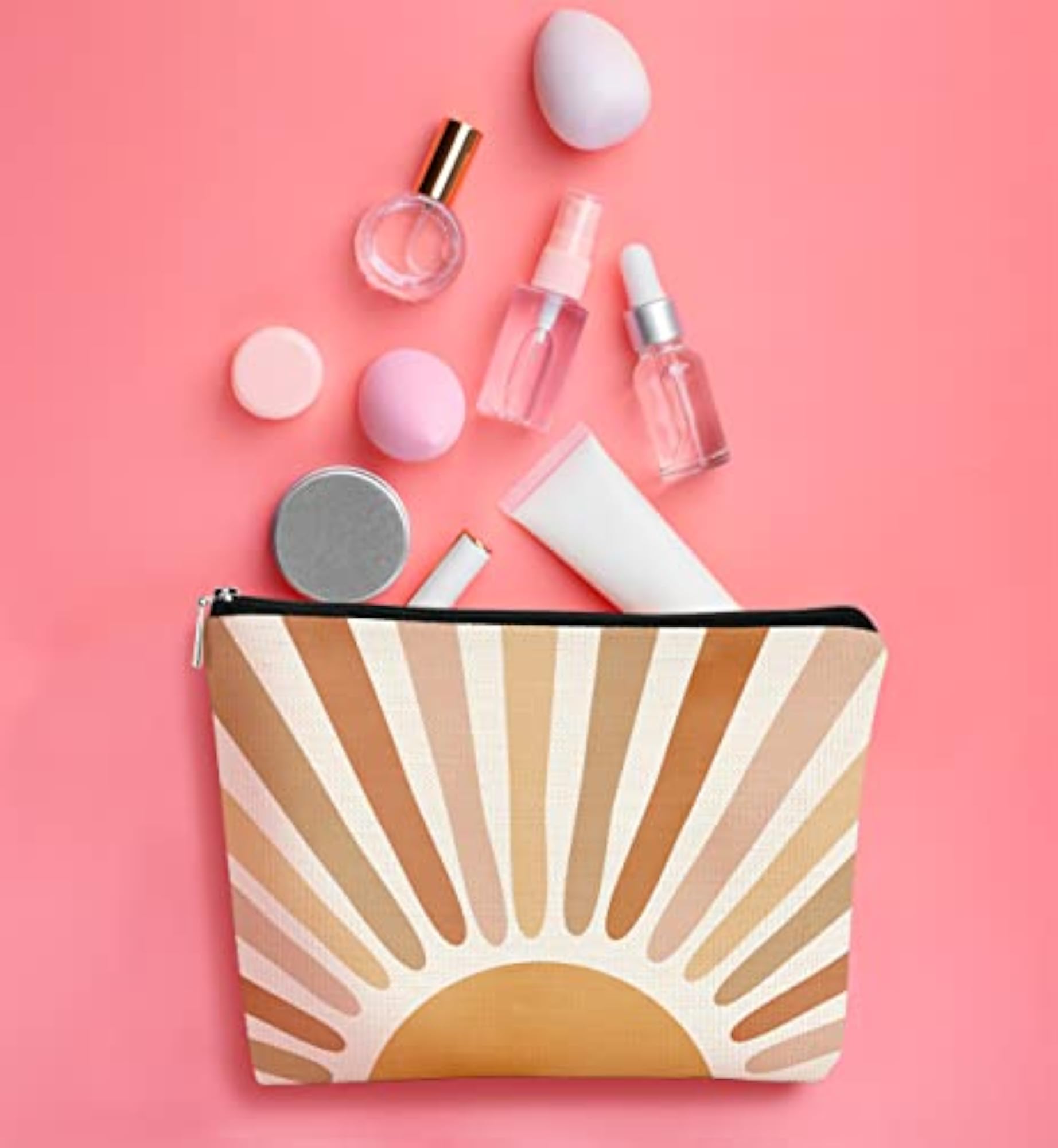 Boho Watercolor Sun Makeup Bag, Travel Cosmetic Pouch