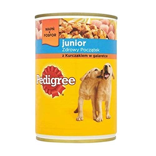 PEDIGREE Junior Nassfutter für Hunde Nassfutter für Welpen mit Huhn in Gelee 24 x 400 g (24 Dosen)