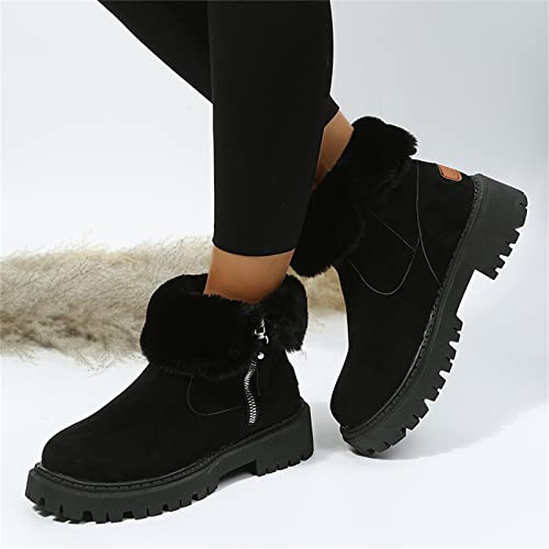 Ladmiple Winter Fashion Boots For Women 2024 High-top Snow Boots Slip on Warm Outdoor Fur Lined Ankle Booties Loafers Shoes4