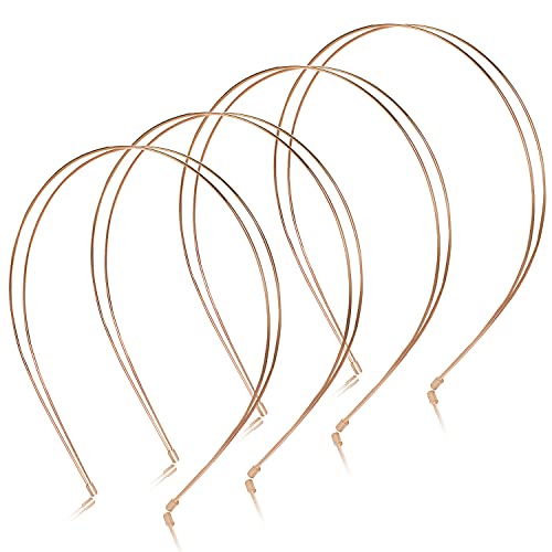 Vin Beauty 4 Pcs Metal Thin Double Headbands Row Wire Headband For Women Bridal Headband Hair Hoop Wedding Hair Band Elastic Metal Hairband For Women Girls (Rose Gold) #TOP14