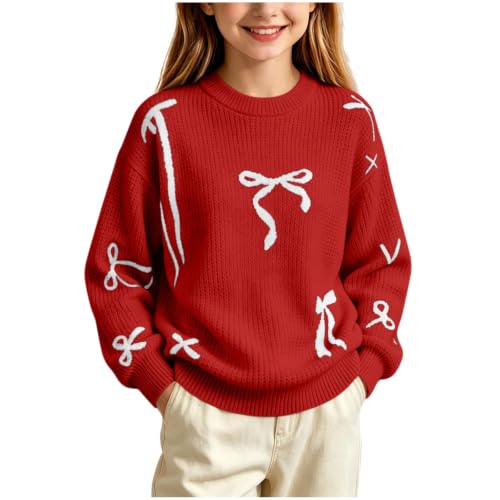 Girls Bow Christmas Sweater Cute Ribbed Crweneck Pullover Sweaters 5-16Y - image 7